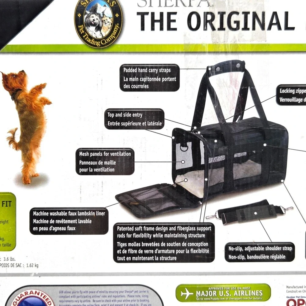 Sherpa Original Deluxe Pet Carrier Medium Black For Pets Up To 16 Lbs Travel